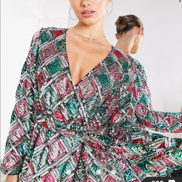 ASOS diamond belted mini dress in sequin - Picture 4 of 7